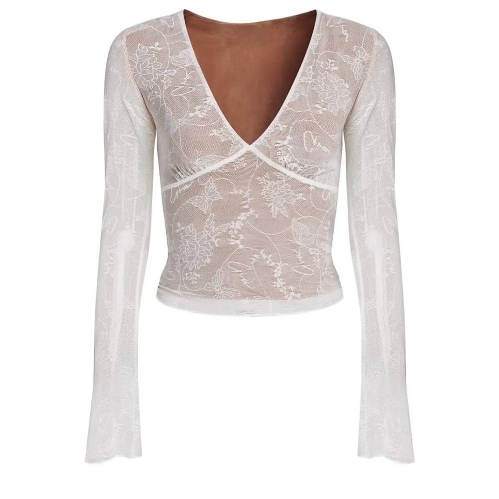 White Sheer Floral Long Sleeve Top